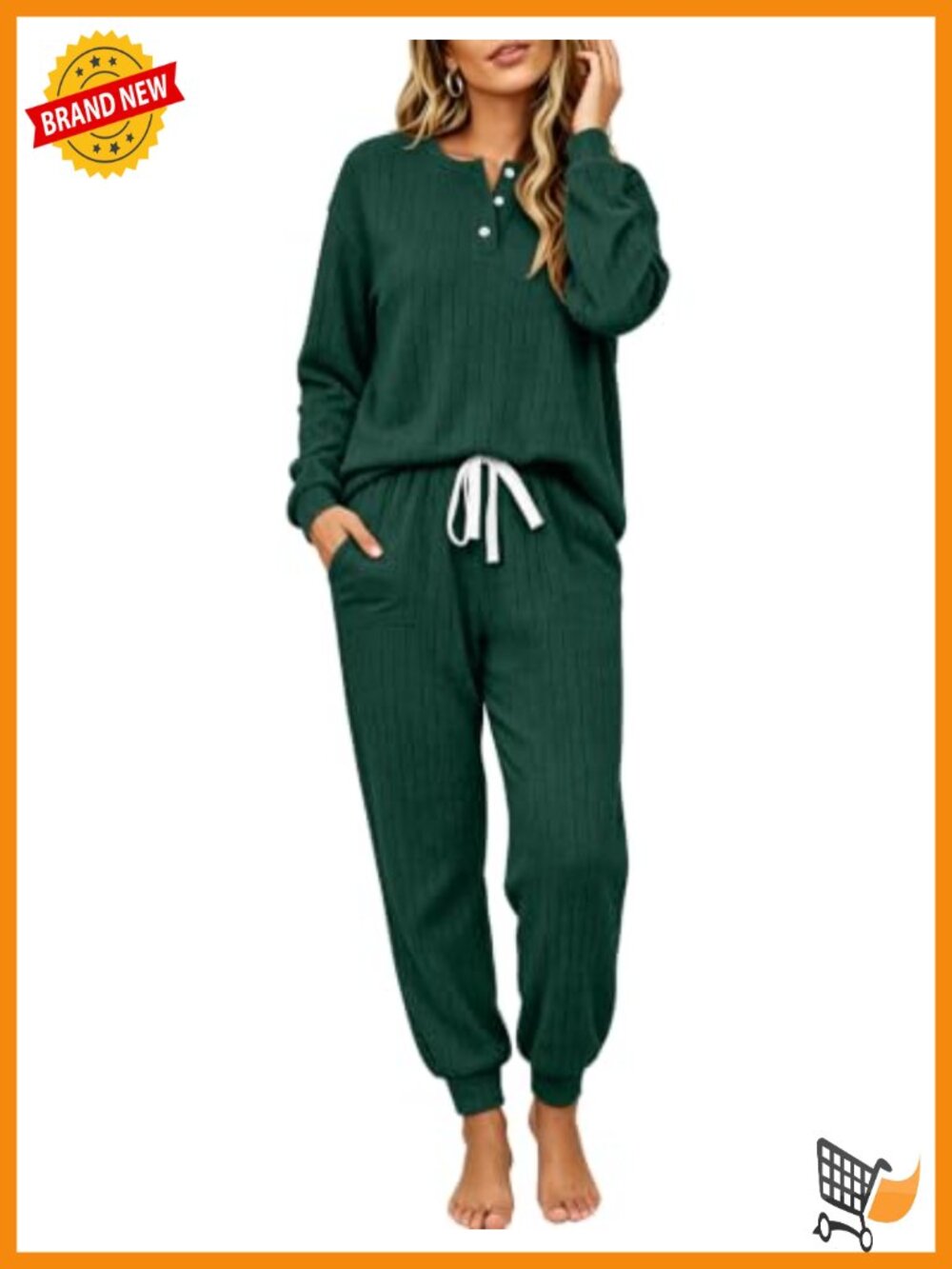 Women's Henley Neck Knit Pajama Set Long Sleeve Lounge Joggers